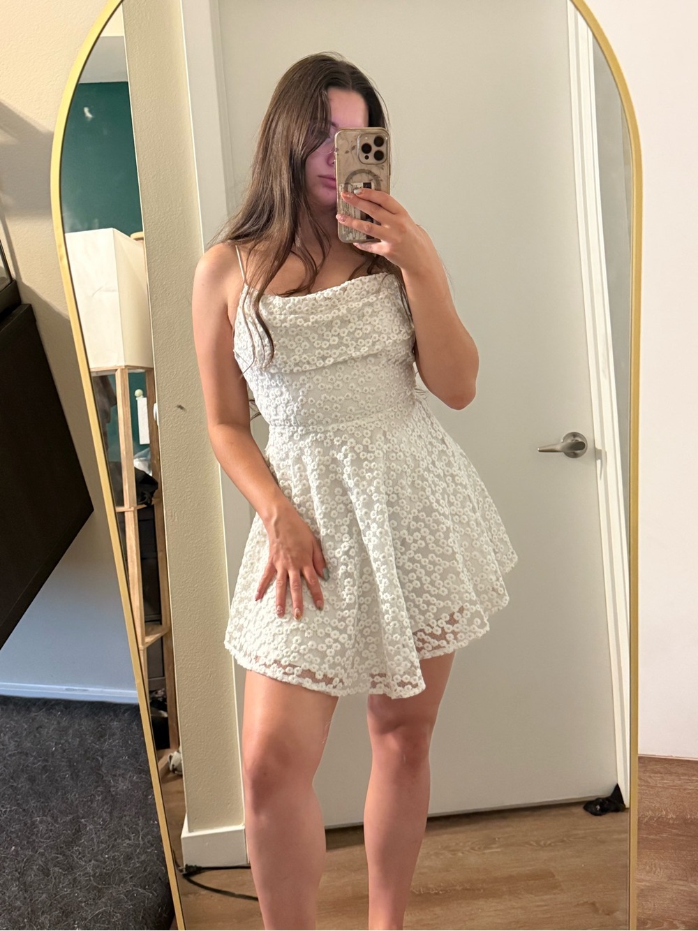 Selfie Leslie White Floral Lace Mini Dress